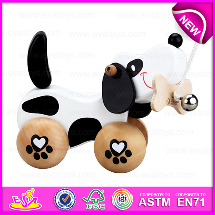 Kids Toddler Wooden Dog Pull Along Toys, Wooden Baby Push and Pull Dog Toy W05b106