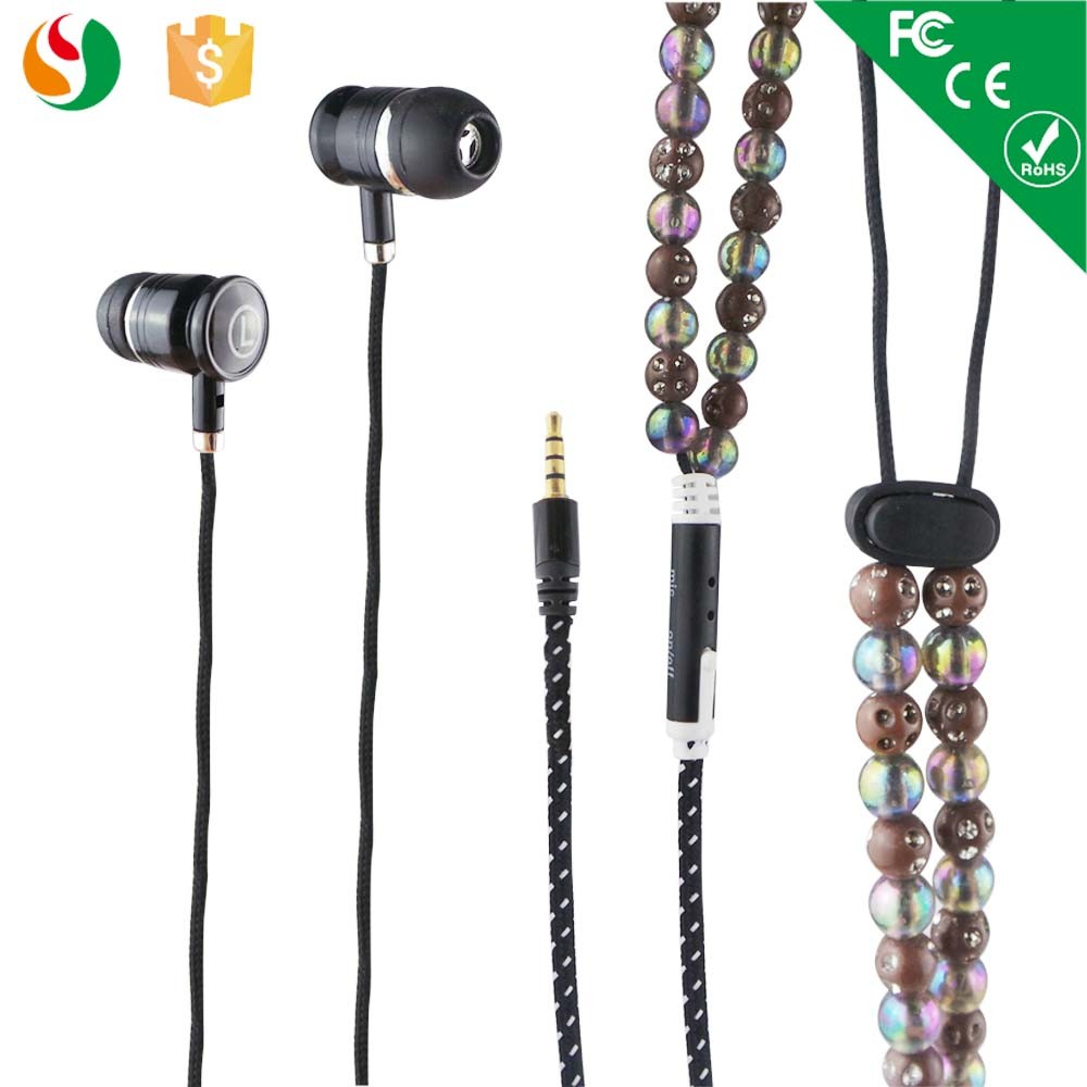Shenzhen OEM Stereo Beads Pearl Necklace Earphones