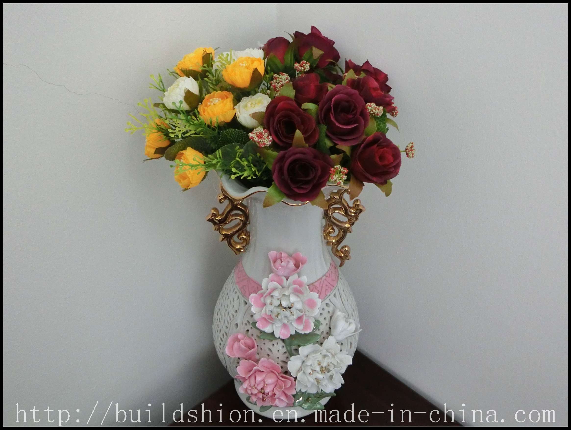 Indoor Decoration Vase Silk Artificial Flower Plant Bouquet (BH51021A)