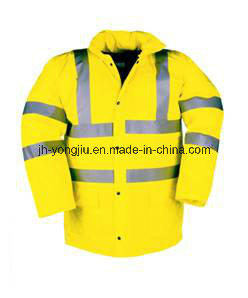 Reflective Men's PU Raincoat 2PCS Raincoat High Visibility Clothing (yj-1209014)
