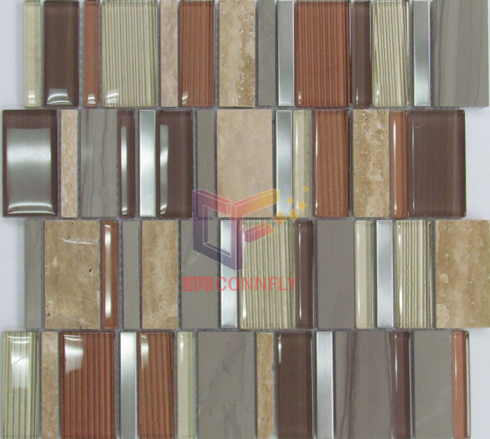 Glass Mix Stone and Stainless Steel Mosaic (CFM817)