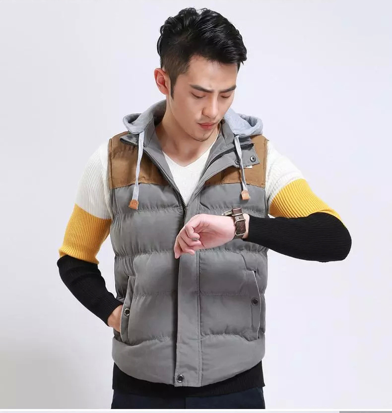 Men's Cotton Vest, Polyester Shell, Fashion Winter Vest, Casual Clothes, Colour Matching Clothing.