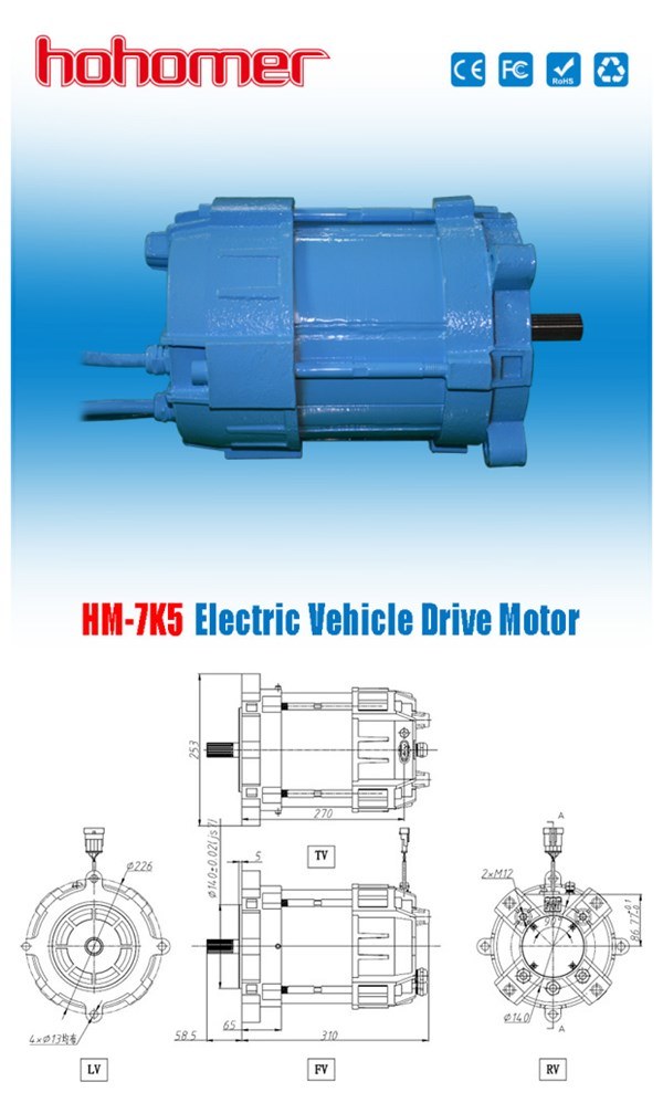 High Power 7.5kw Electric Drive Motor for Hybrid Vehicles