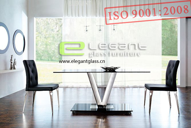 Glass Dining Table with Two Legs Support