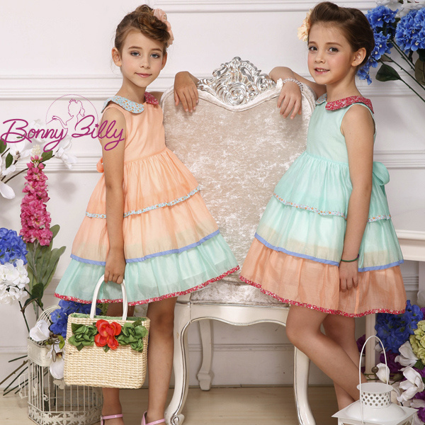 Bonnybilly 2015 Fashion Two Colors Ruffled Children Girl Wedding Dress