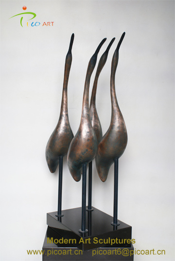 Antique Imitation Bronze Sculptures Animal Statue Copper Crane Birds Group Sculpture for Decor