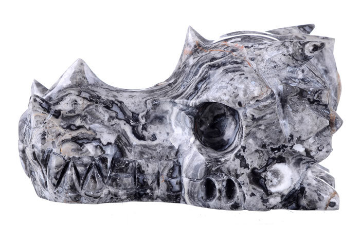 Collectible! Natural Black Crazy Lace Agate Dragon Skull Carving #3r79, Healing