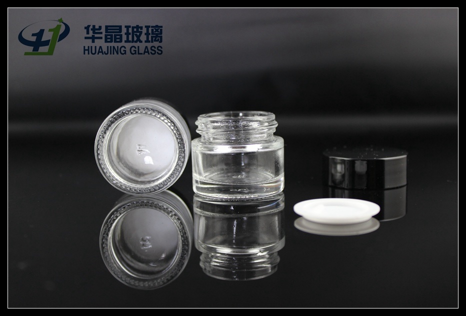 8ml Clear Cosmetic Jar Glass Black Caps Glassware