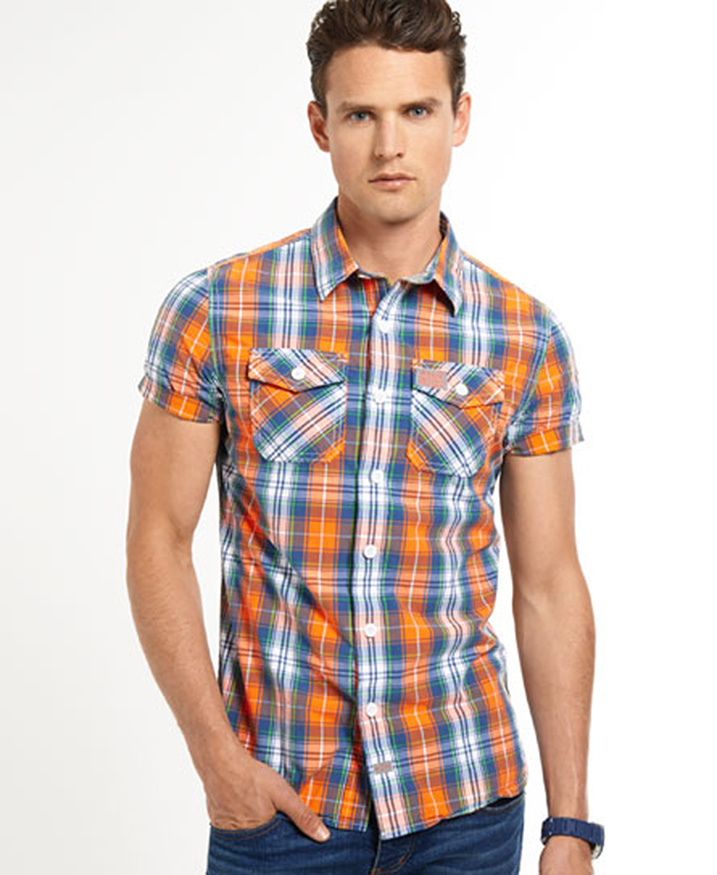 Men's Causal Linen Check Short Sleeve Shirt