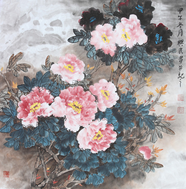 Low Price Hand Painting Flower Peony Decorative Painting