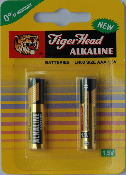 Tiger Head Brand Lr03 AAA Size Alkaline Battery 2PCS Each Pack