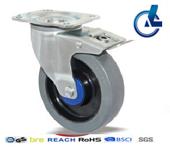 Swivel Rubber Casters with Brake, with Top Plate Fitting
