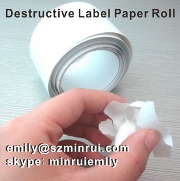 Custom Matte White Ultra Destructible Vinyl Eggshell Paper Self Adhesive Label Material Rolls, Fragile Eggshell Sticker Material