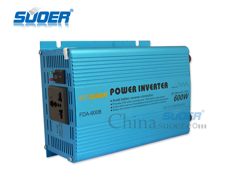 Suoer Factory Price 24V 230V Solar Inverter 600W Square Sine Wave Solar Inverter with CE&RoHS (FDA-600B)