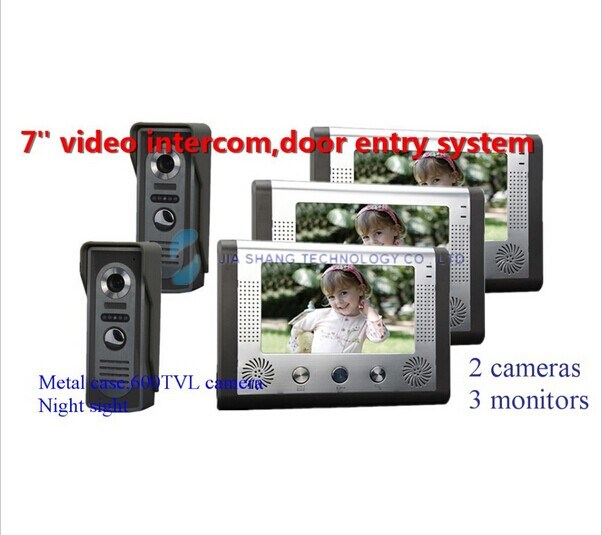 7 Inch Video Door Phone Intercom, One Monitor with Two Camera Station