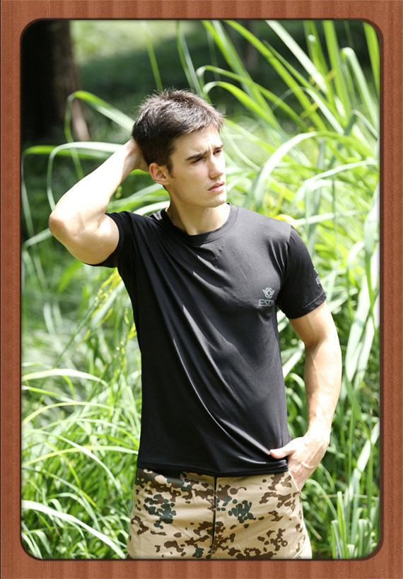Black Outdoor Army Mens Wicking Quick Drying Short Sleeve T-Shirt