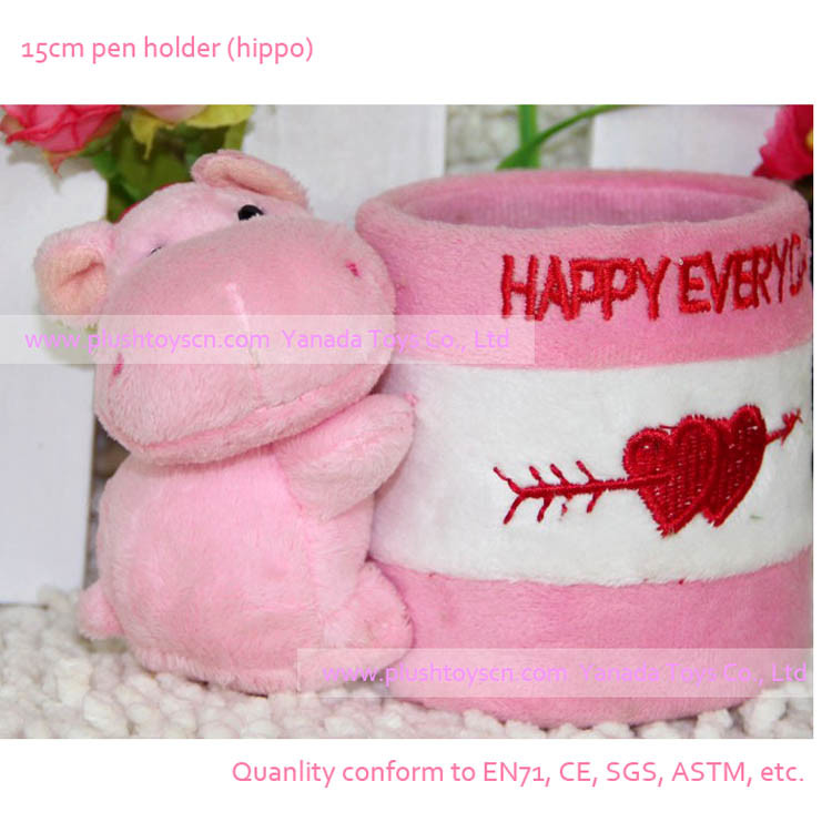 15cm Pink Supper Soft Stuffed Hippo Pen Holder Toys