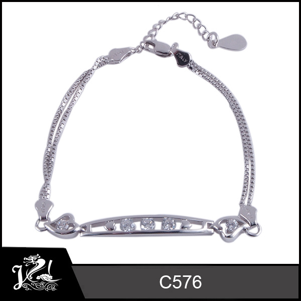 Fahion Heart Design 925 Sterling Silver Zircon Bracelet