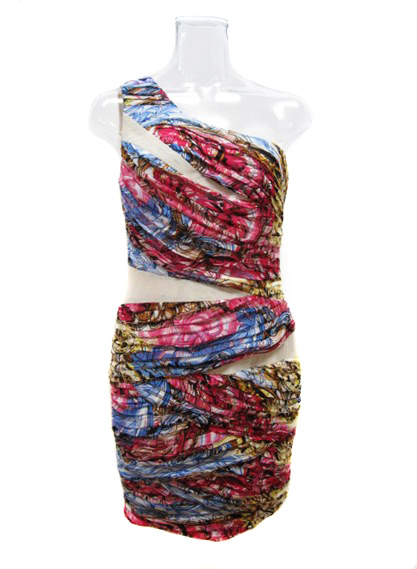 One Shoulder Fuchsia Print Lady Evening Dress (EF D8928)