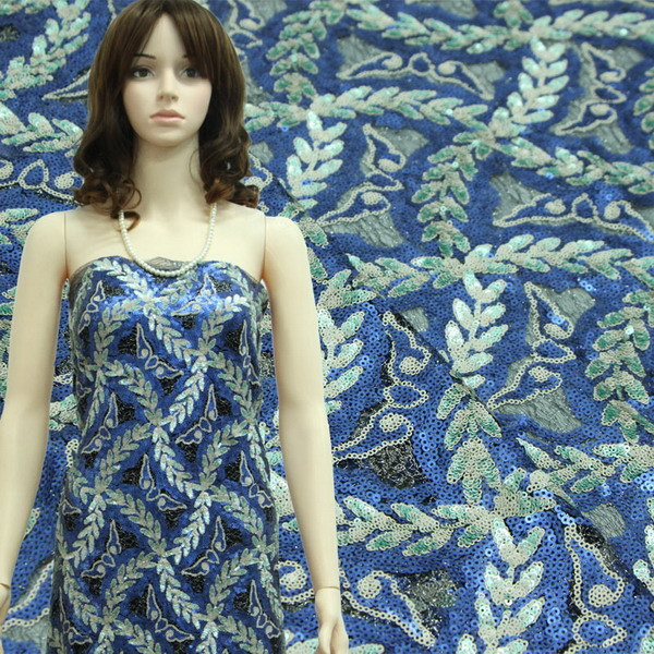 Fashion Leaflet Design Multi-Color Sequin Embroidery Fabric