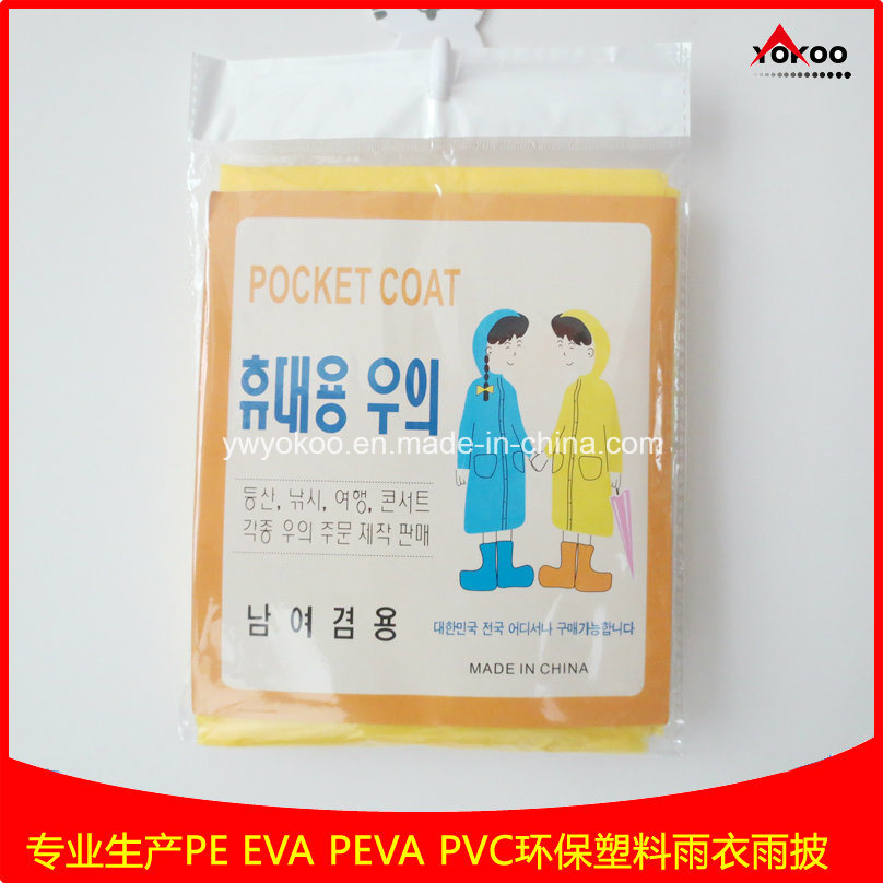 Big OPP Bag Package Cheap PE Disposable Raincoats with Sleeves for South Korea