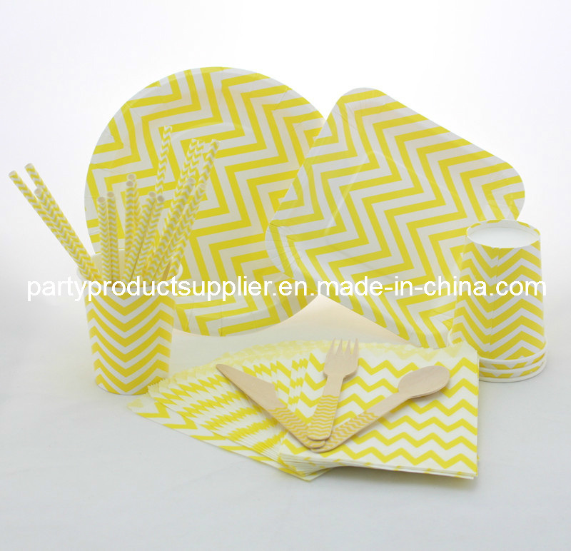 Yellow Chevron Design Colorful Printing Party Products Party Tableware