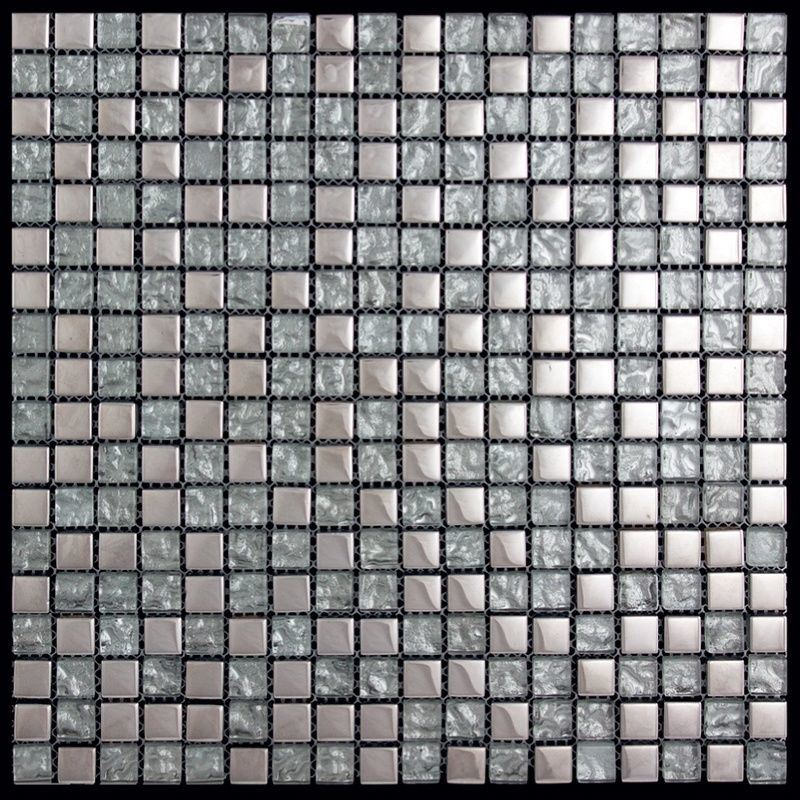 Glass Mix Metal Square Brick Mosaic Tile