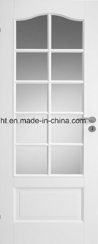 White Timber Tempered Glass Door Customize for Project, Wooden Glazed Door