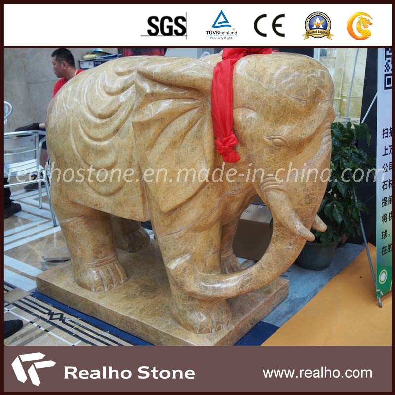 Imperial Gold Marble Stone Sculpture with Elephant