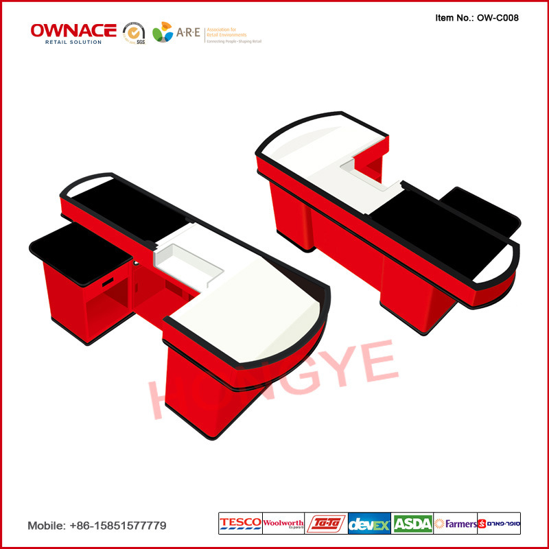 Supermarket Cashier Desk Wtih Convey Belt and Auxiliary Cabinet (OW-C008)