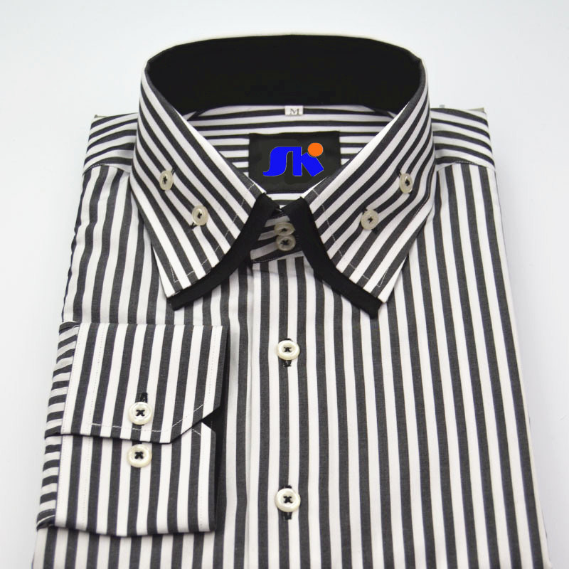 Men's Business Long Sleeve Double Collar Easy Care Stripe Shirt