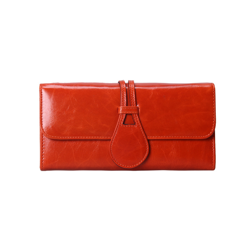 High Quality Cowhide Genuine Leather Purse with Push Closure (EF6129)