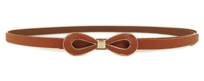 Ladies Fashion PU Belt with Applique PU Alloy Bow Buckle (GC2013454)