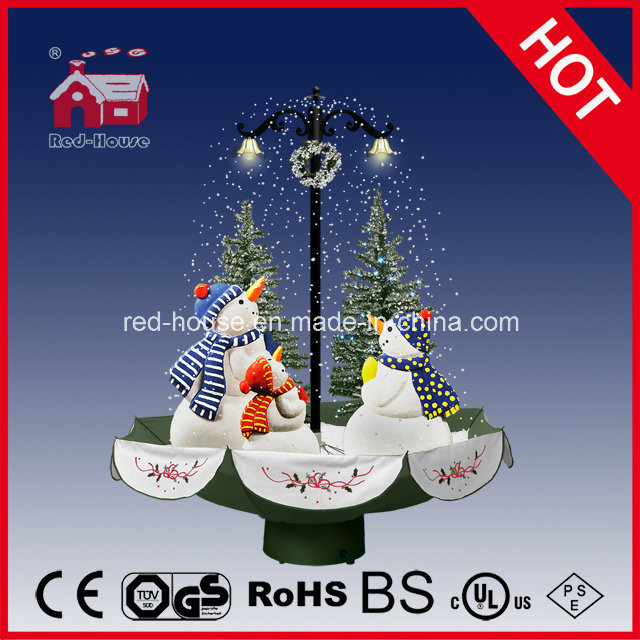 Holiday Fashion Design Streetlamp Snowmen Crafts with Snow and Music
