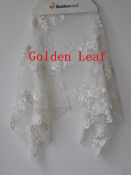 Mixed Embroidery Special Embroidery for 3mm Spangle Pure White Nylon Mesh Wedding Dress (SLS2131)