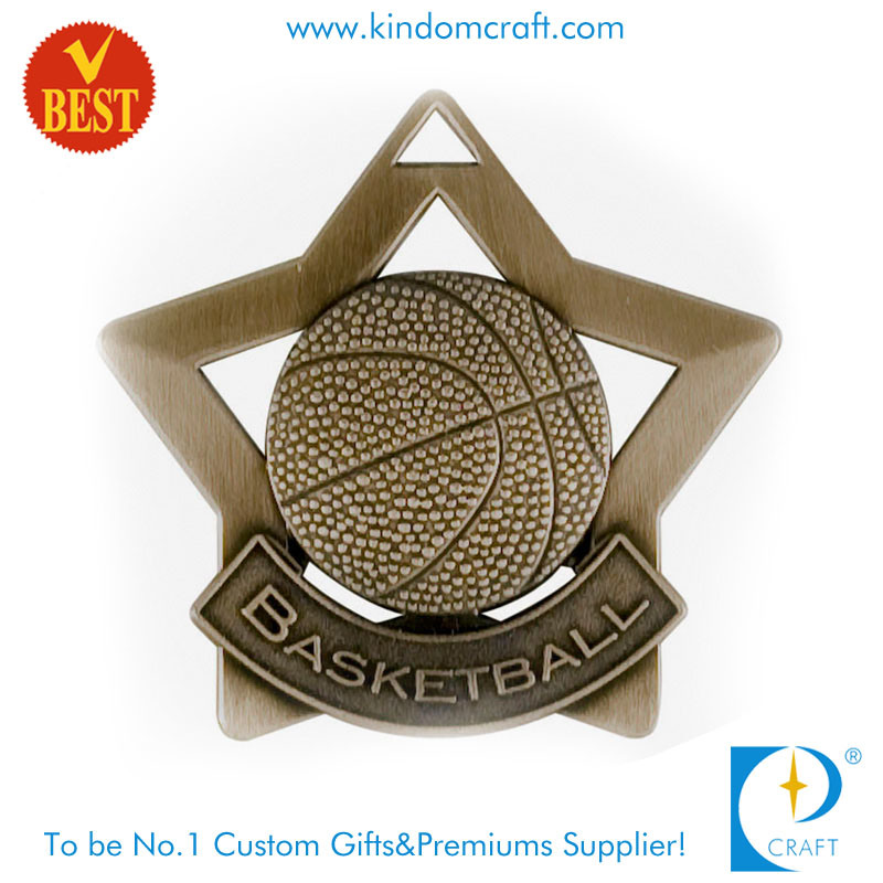 Custom Antique Bronze Star Basketball Medal