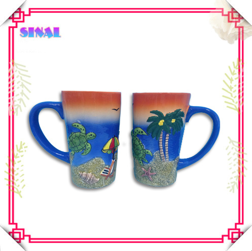 Ceramic Mug/Cup, Turtle Embossed Long Mug, Souvenir, Deco Mug