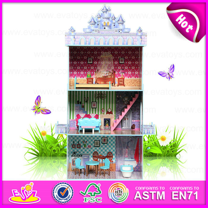 2015 Hot Sale DIY Doll House Toy for Kids, Pretend Toy Wooden Toy Doll House, High Quality Wooden Doll House Furniture W06A102