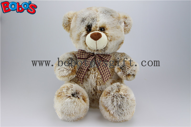 100% Polyester Tie-Dyed Fabric Plush Teddy Bears with Check Ribbon
