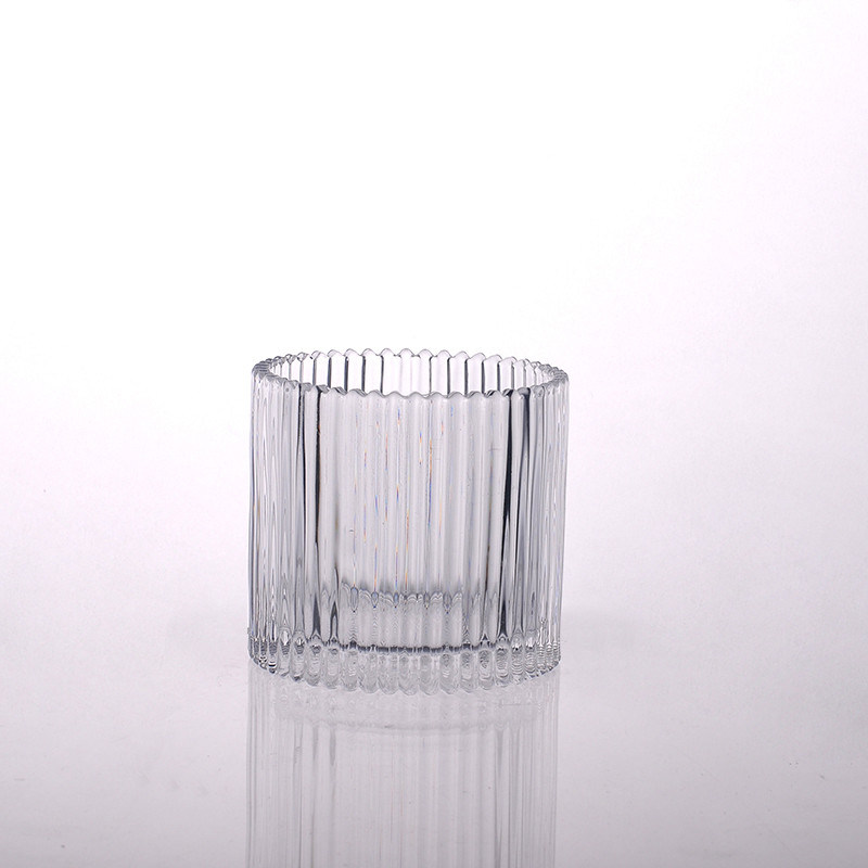Embossed Vertical Stripes Clear Glass Candle Holder