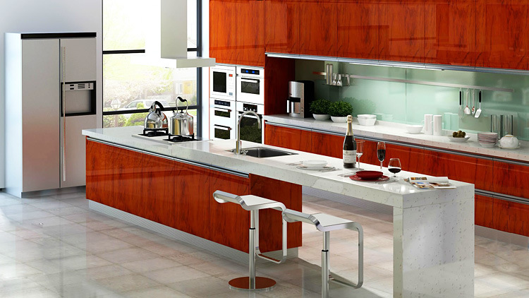 Island Style High Gloss Lacquer Kitchen Cabinets