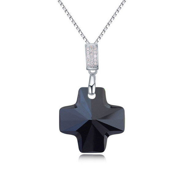 Hot Sale Ladies Black Crystal Cross Pendant Necklace