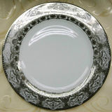 Silver Decoration&Dark Color Kitchenware/Dinner/Tableware/Porcelain/Gold Decoration Plate K6566-E9