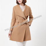 100% Wool Coat/Fashion Folded Collar Non-Button Belted Wool Coat /Women's Winter Clothing