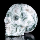 Fast Shipping Moss Agate Human Skulls Carving (0A06)
