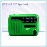 Weather Radio with Am/FM Flashlight Solar and Crank Power Green (HT-555)