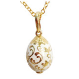 Gold Plated White Enamel Faberge Egg Pendant (MYD-EGG-004)