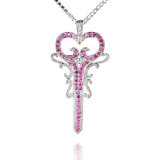 Fashion Luxury Costume Pink CZ Stone Key Pendant Jewelry Accessories
