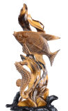 Yellow Tiger's Eye Fish & Seahorse Carving Sculpture (AD35)