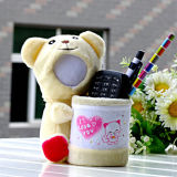 Funny 15cm Mi Bear Plush Toy 3D Face Toy Doll with Pen Container